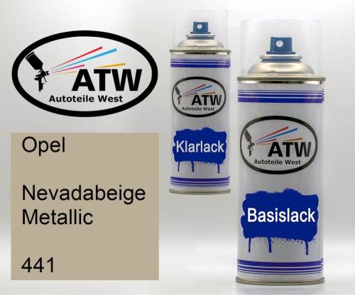 Opel, Nevadabeige Metallic, 441: 400ml Sprühdose + 400ml Klarlack - Set, von ATW Autoteile West.